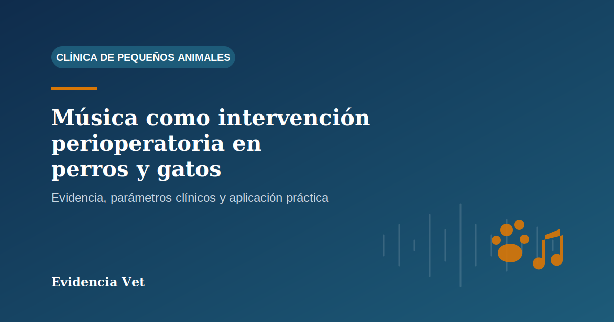 Ilustración editorial sobre música como intervención perioperatoria en perros y gatos, categoría Clínica de Pequeños Animales